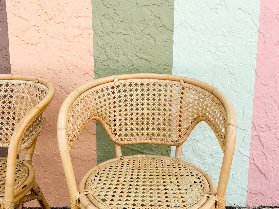 Pair of Cute Rattan and Cane Barrel Chairs