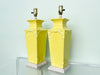Pair of Happy Yellow Faux Bamboo Lamps