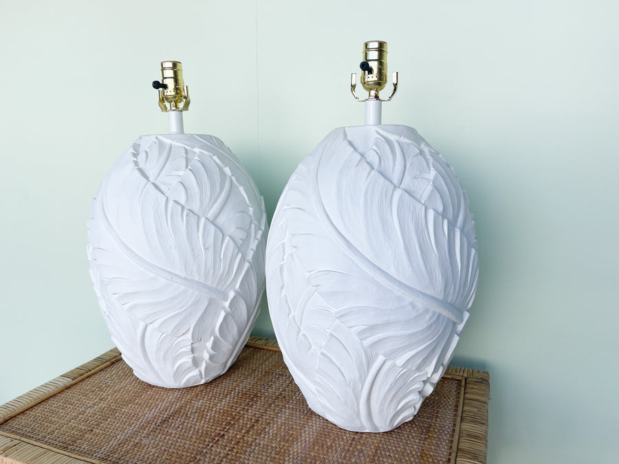 Pair of Plaster Palm Frond Lamps