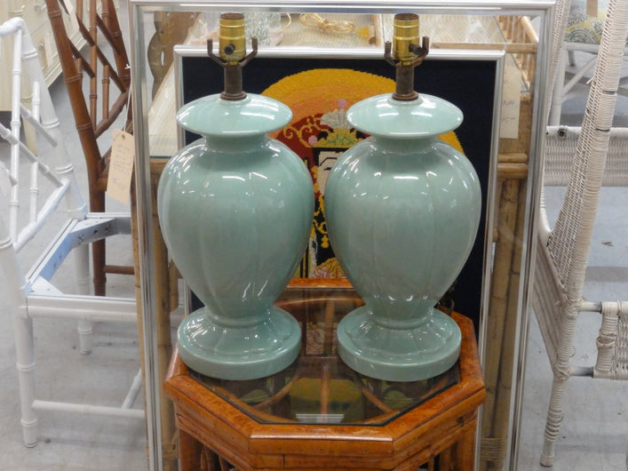Pair of Sea Green Ceramic Lamps