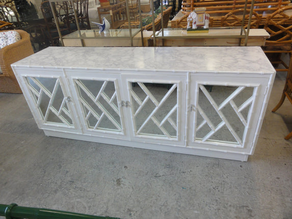 Mirrored Faux Bamboo Chippendale Credenza