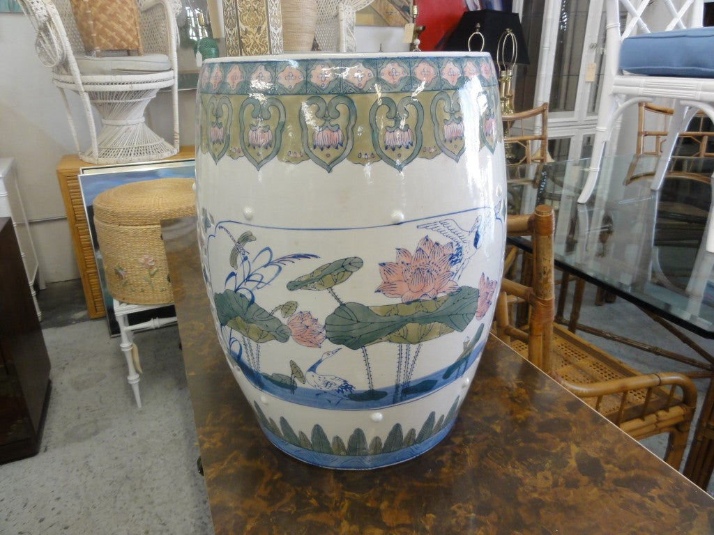 Ceramic Lotus Blue & White Garden Seat
