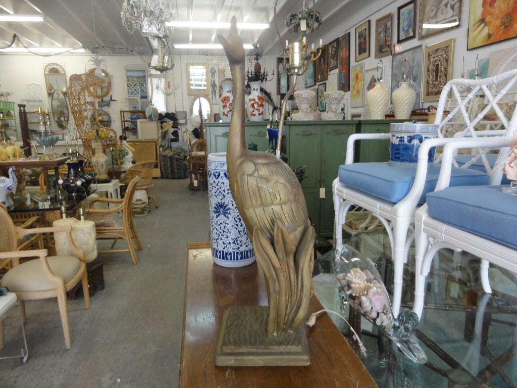 Hand Carved Blue Heron Lamp