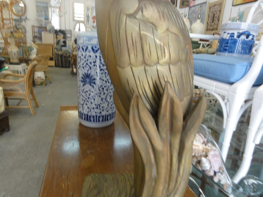 Hand Carved Blue Heron Lamp