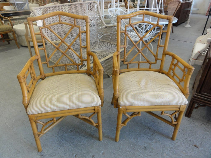 Pair of Fretwork Rattan Arm Chairs