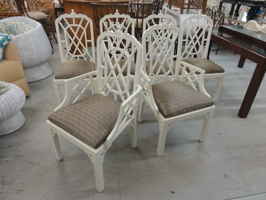 6 Chinoiserie Pagoda Fretwork Dining Chairs