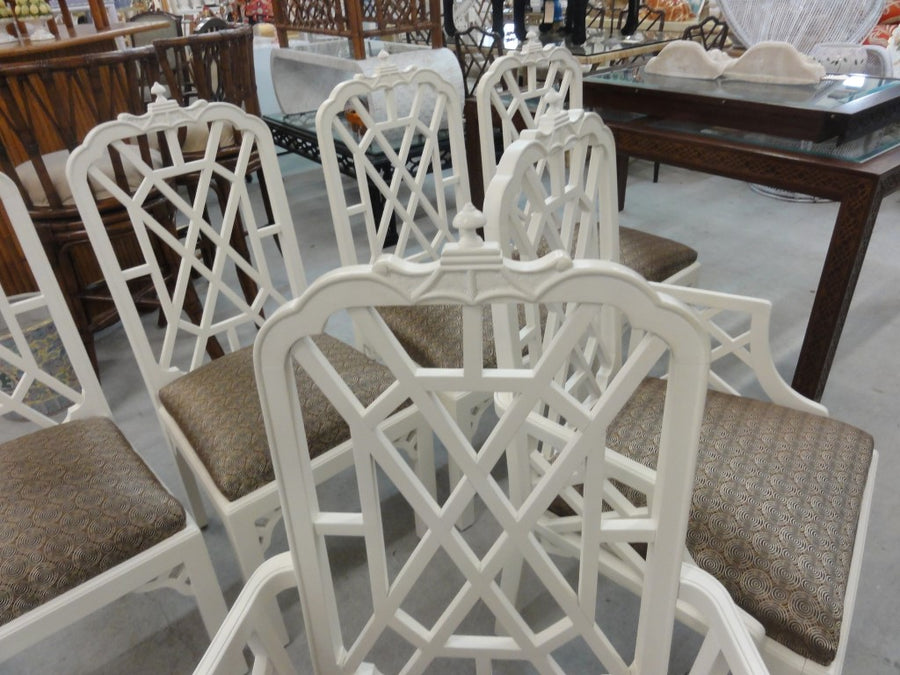 6 Chinoiserie Pagoda Fretwork Dining Chairs