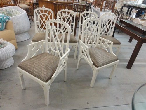 6 Chinoiserie Pagoda Fretwork Dining Chairs