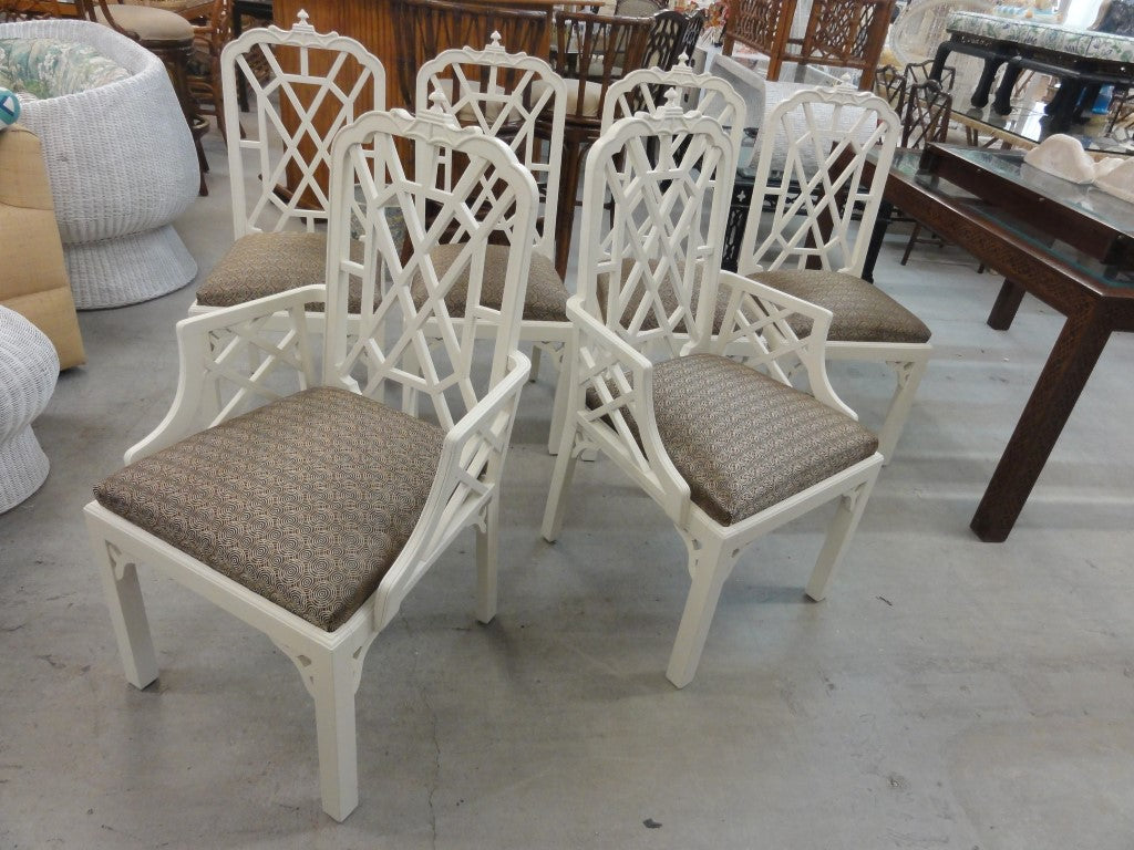 6 Chinoiserie Pagoda Fretwork Dining Chairs