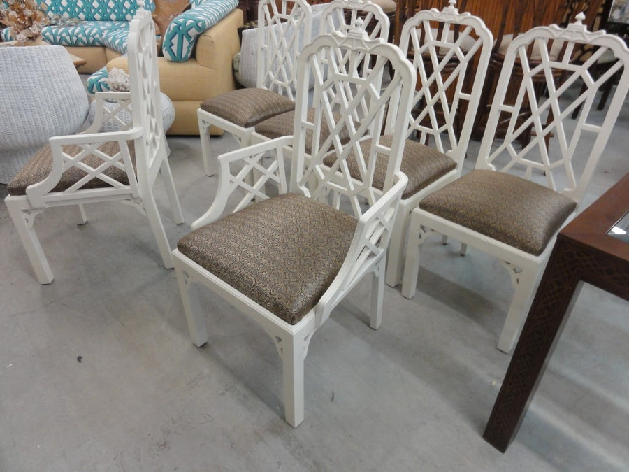 6 Chinoiserie Pagoda Fretwork Dining Chairs