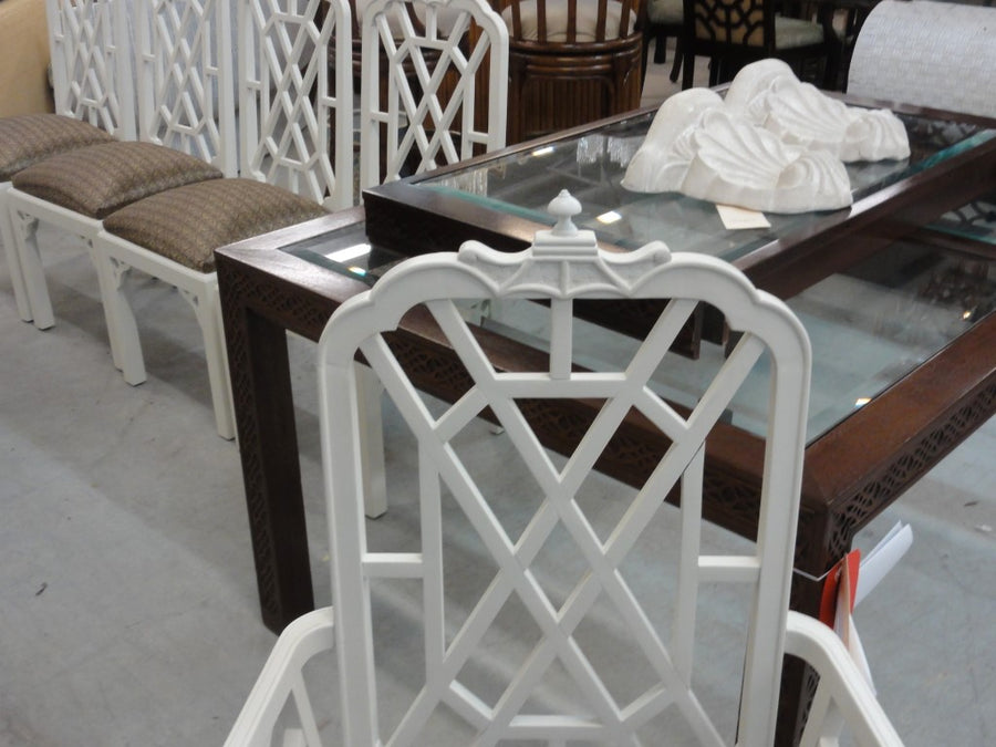 6 Chinoiserie Pagoda Fretwork Dining Chairs