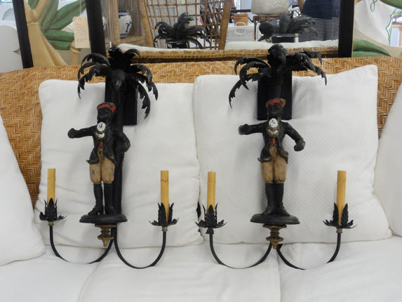 Pair of Large Palm Monkey Sconces