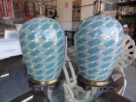 Ocean Blue Basket Weave Lamps