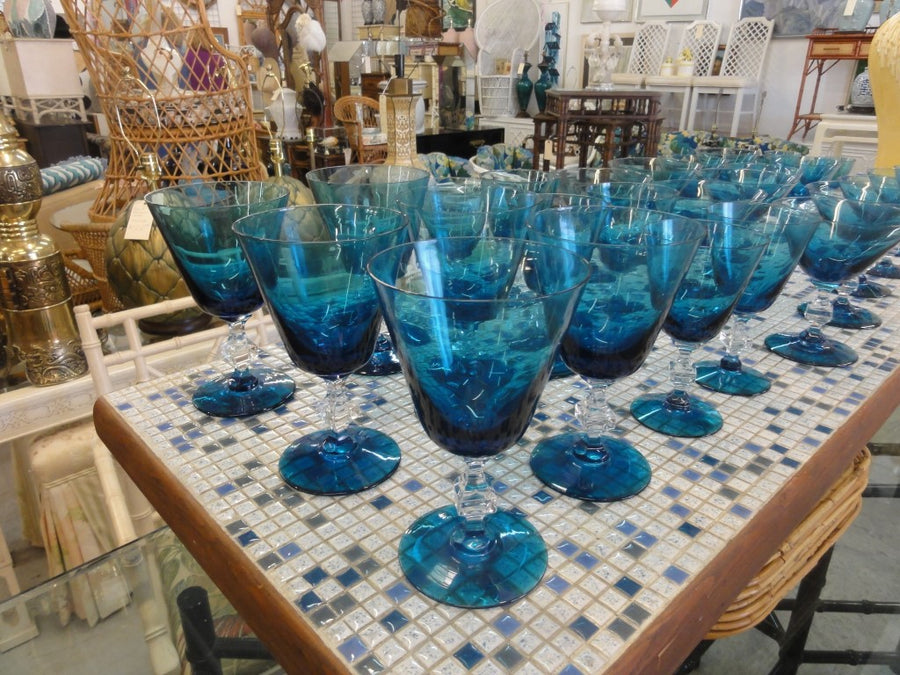 30 Piece Caribbean Blue Crystal Stemware