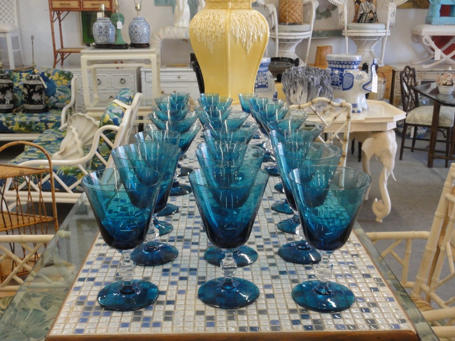 30 Piece Caribbean Blue Crystal Stemware