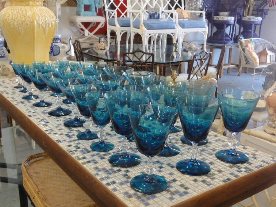 30 Piece Caribbean Blue Crystal Stemware