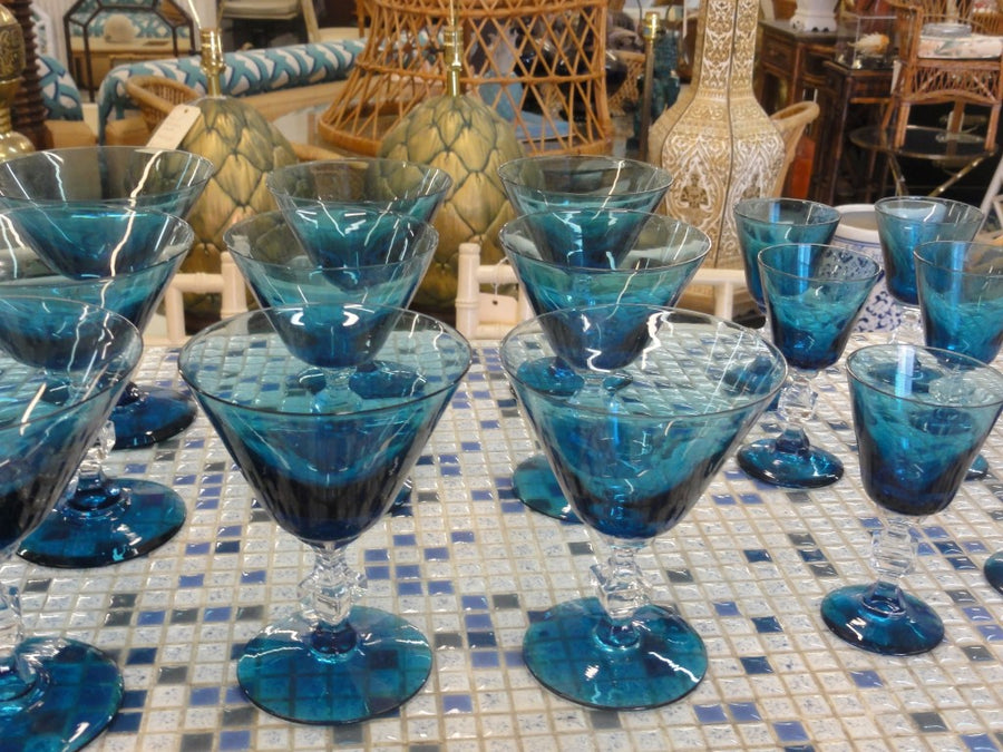 30 Piece Caribbean Blue Crystal Stemware