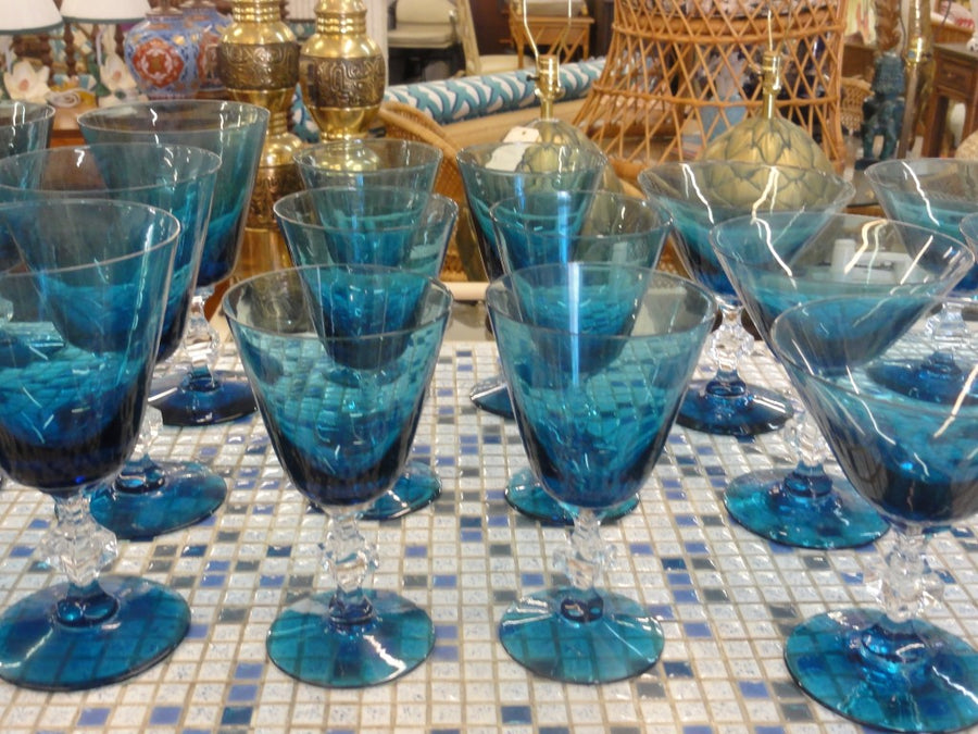 30 Piece Caribbean Blue Crystal Stemware