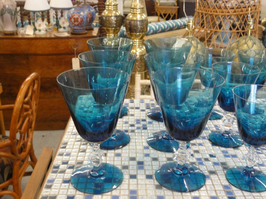 30 Piece Caribbean Blue Crystal Stemware