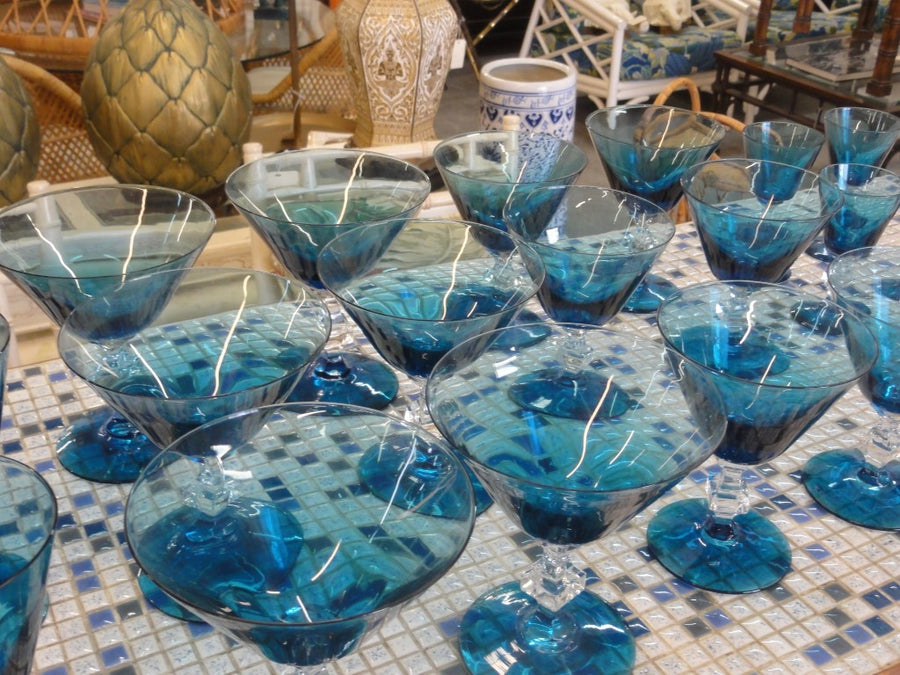 30 Piece Caribbean Blue Crystal Stemware