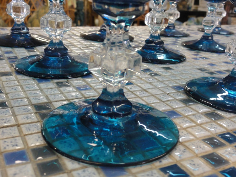 30 Piece Caribbean Blue Crystal Stemware