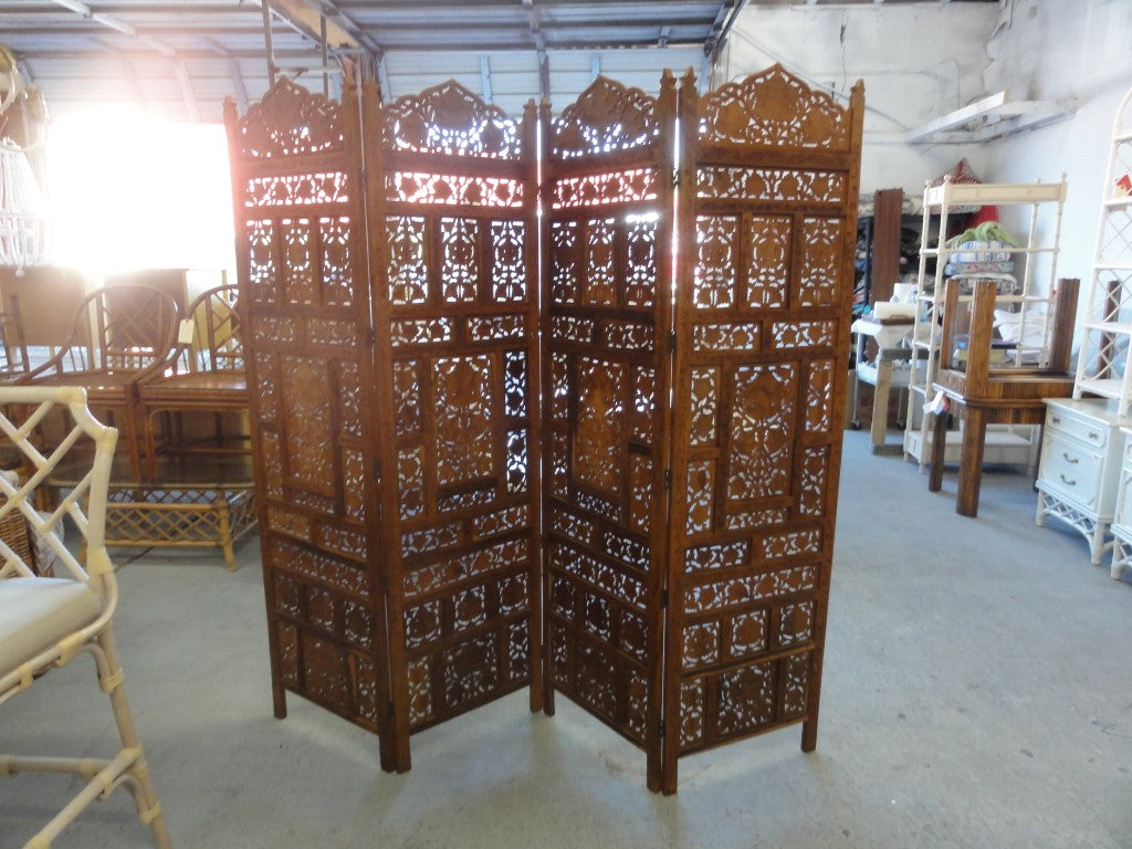 4 Panel Moroccan Style Wood Carved Screen