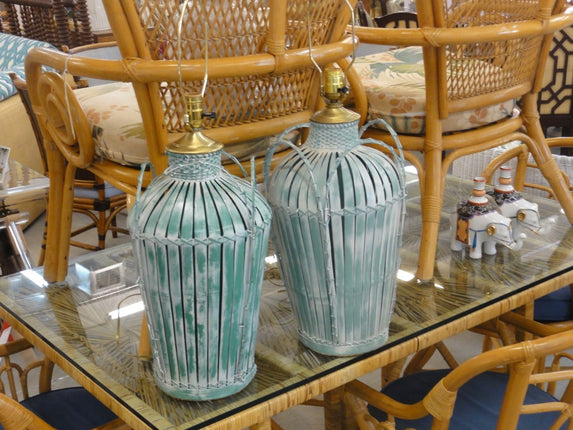 Pair of Sea Green Basket Lamps