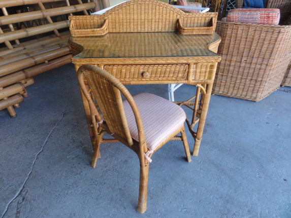 Glasstop Wicker Writing Desk