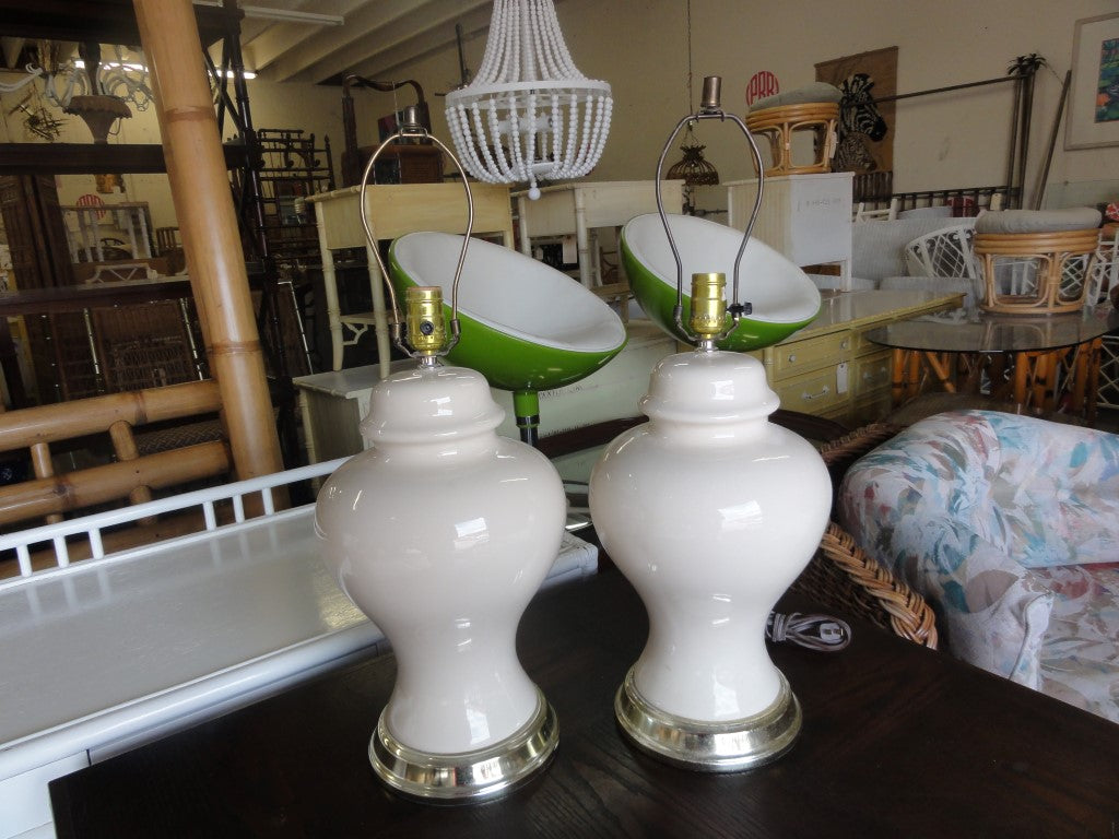 Pair of Creamy White Ginger Jar Lamps