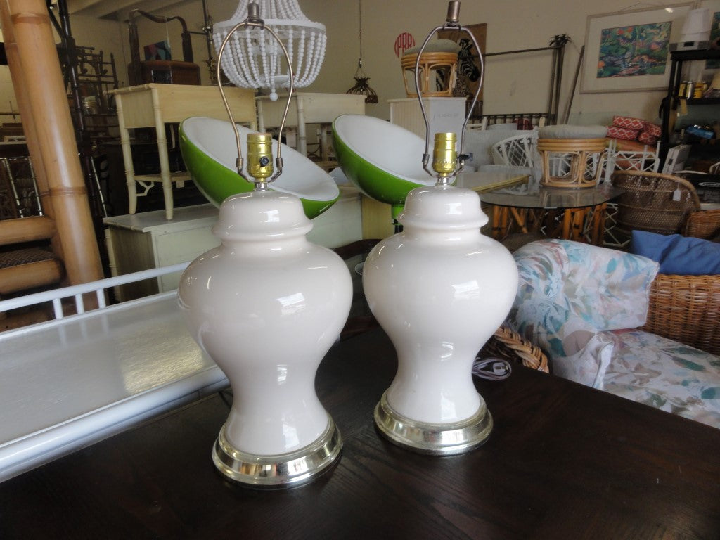 Pair of Creamy White Ginger Jar Lamps