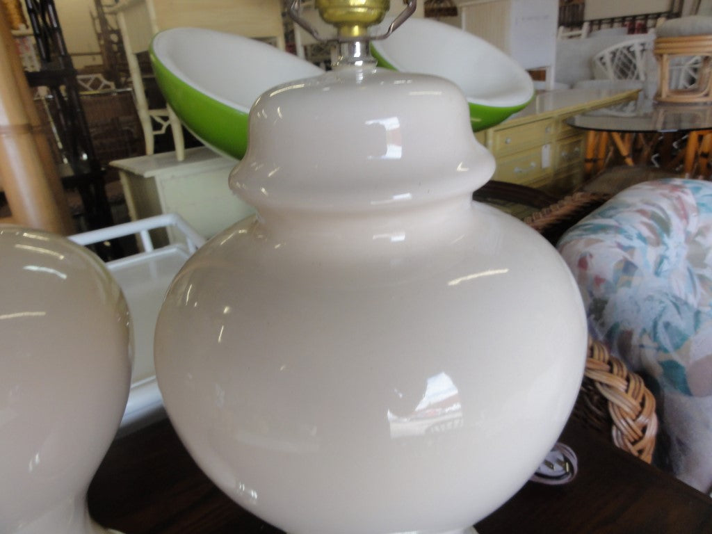Pair of Creamy White Ginger Jar Lamps