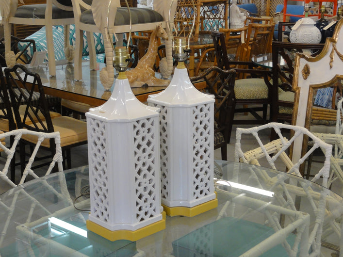 Pair of Palm Beach Italian Fretwork Lamps