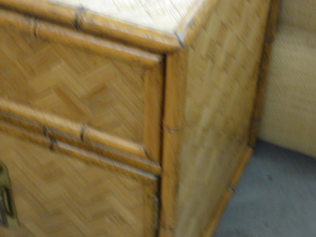 Pair of Woven Rattan Faux Bamboo Nightstands