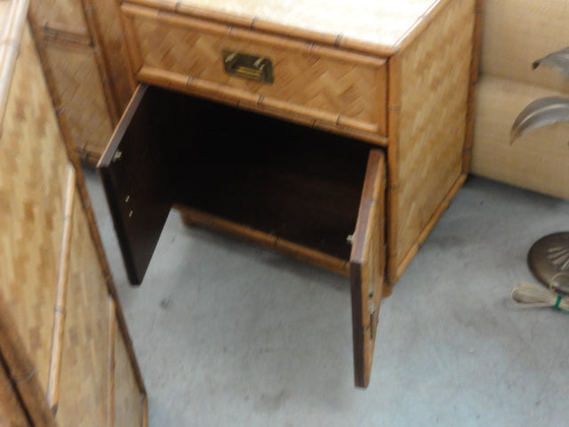 Pair of Woven Rattan Faux Bamboo Nightstands