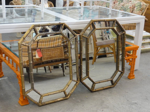 Pair of Faux Bamboo Octagon Mirrors