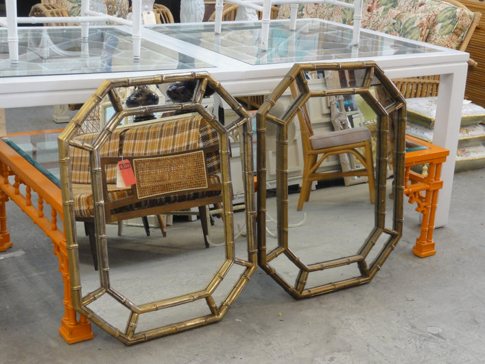 Pair of Faux Bamboo Octagon Mirrors