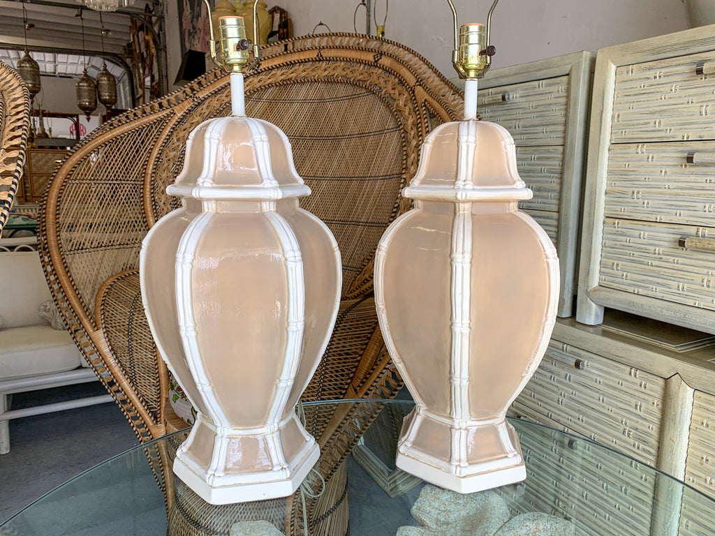 Pair of Faux Bamboo Ginger Jar Lamps