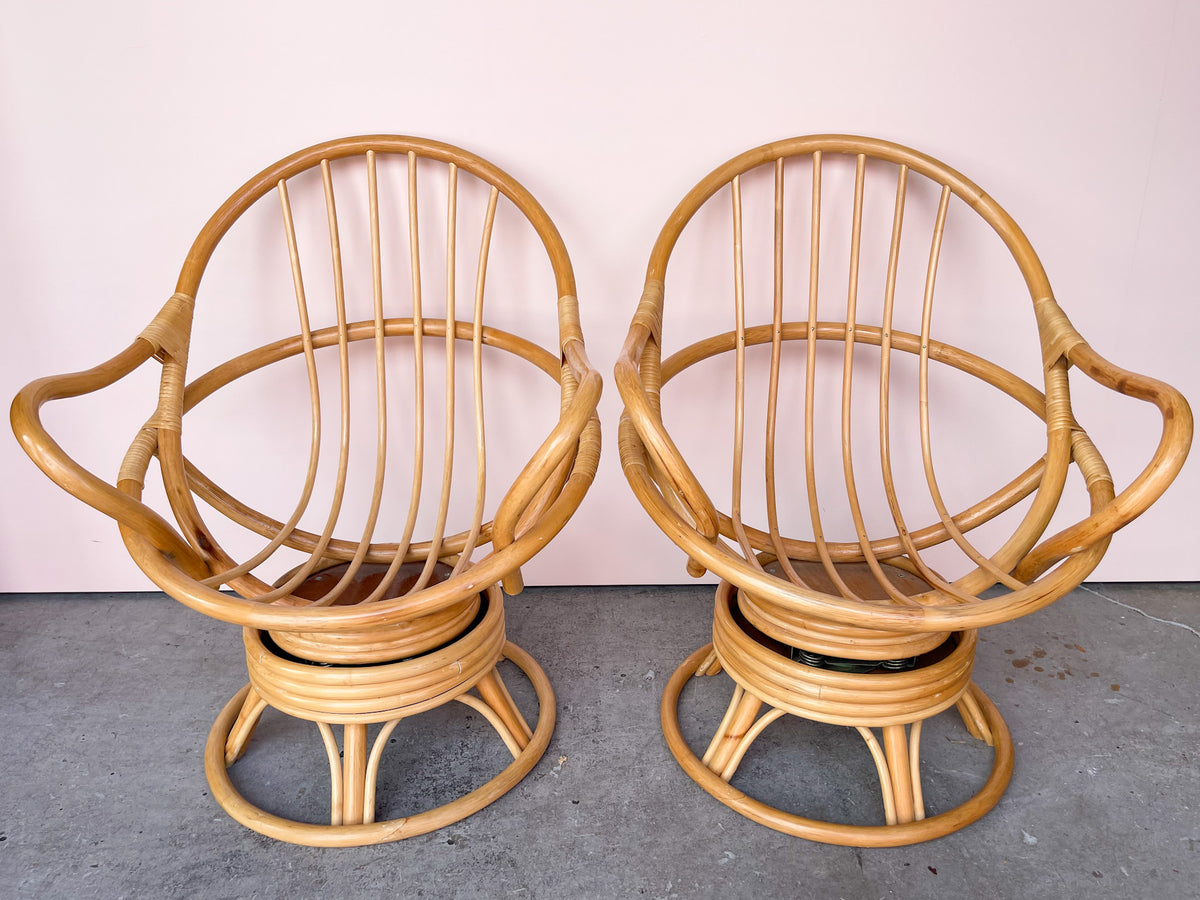 Pair of Islandy Rattan Swivel Chairs