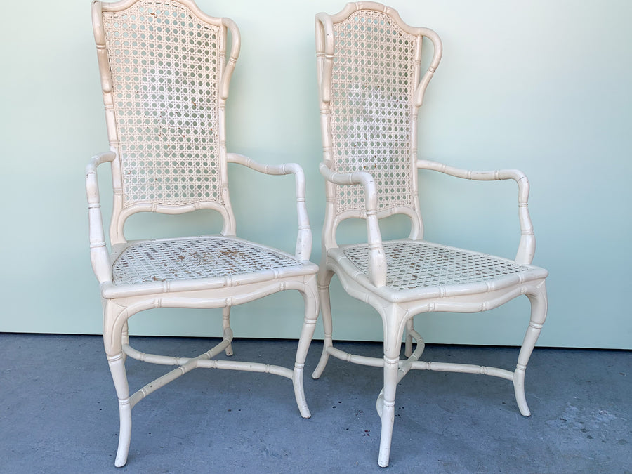 Pair of Faux Bamboo and Cane Arm Chairs