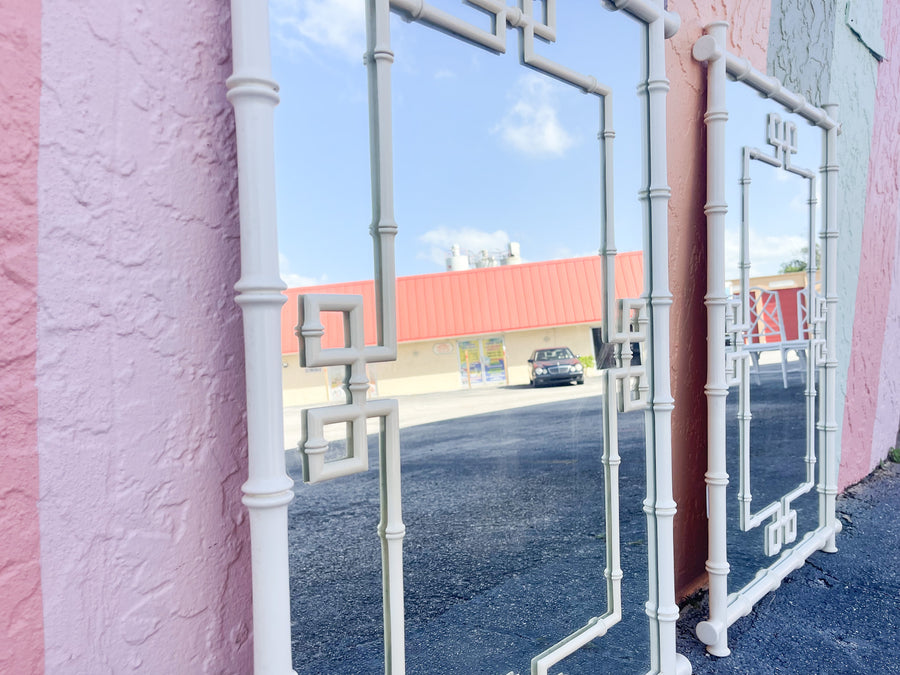 Pair of Faux Bamboo Greek Key Mirrors