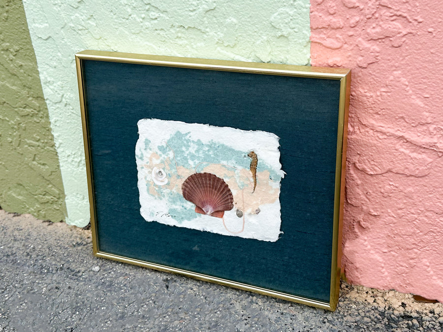Teal Linen and Shell Art