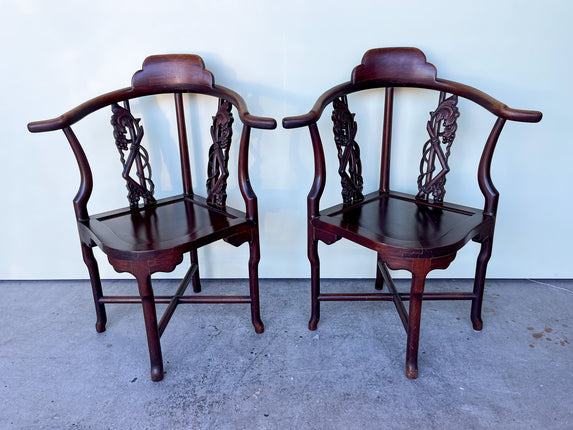 Pair of Rosewood Carved Corner Chairs