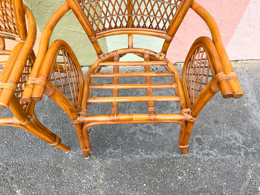 Pair of Coastal Rattan Balloon Back Chairs