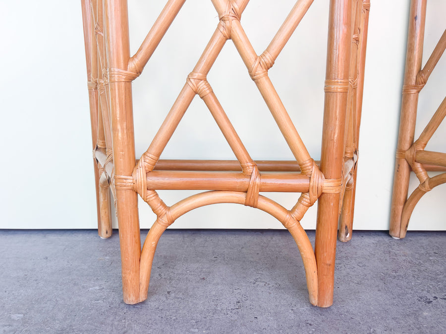 Pair of Rattan Chippendale Demilunes