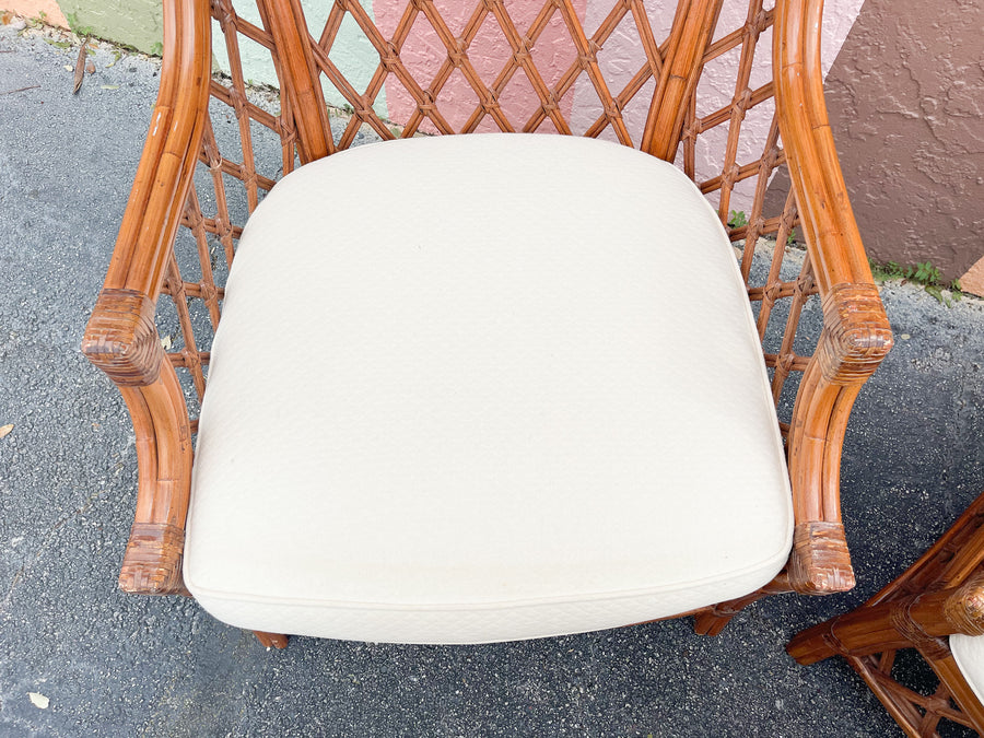 Pair of Rattan Wingback Chairs and Ottoman