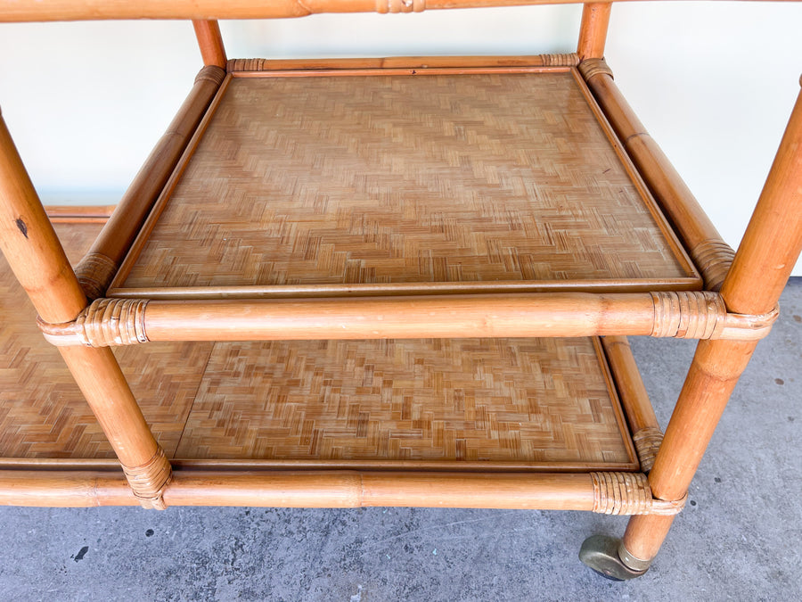 John Wisner for Ficks Reed Rattan Tile Top Cart