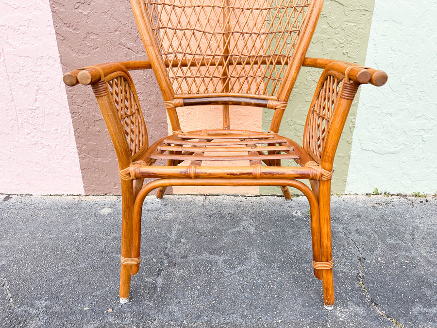 Pair of Coastal Rattan Balloon Back Chairs