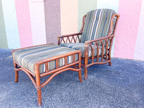 Ficks Reed Rattan Wingback Chair and Ottoman