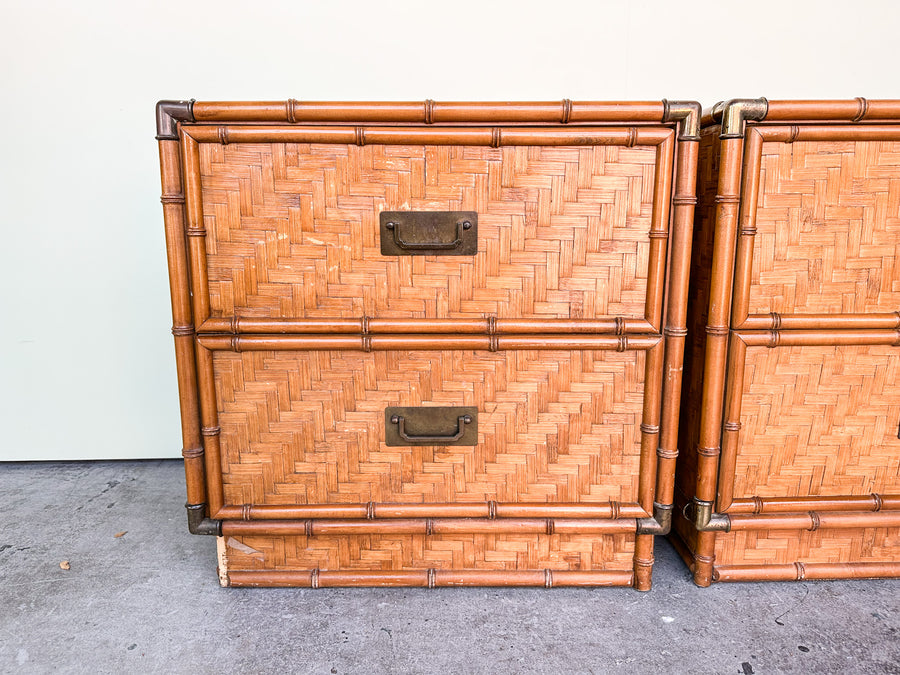 Pair of Island Style Woven Rattan Nightstands