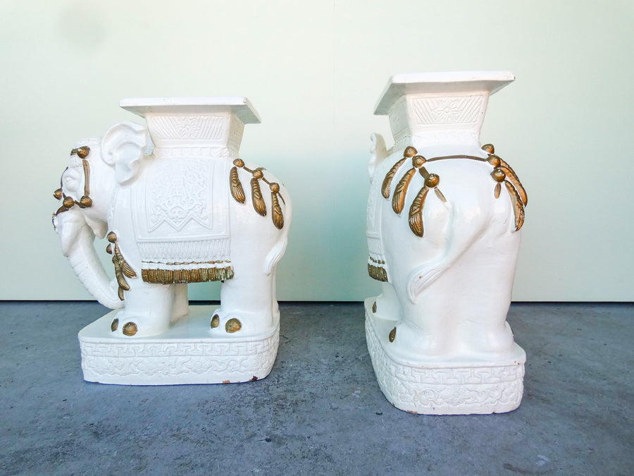 Pair of White Elephant Terracotta Garden Seats